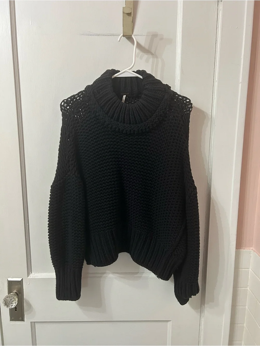 Free People Black Chunky Knit Turtleneck Sweater